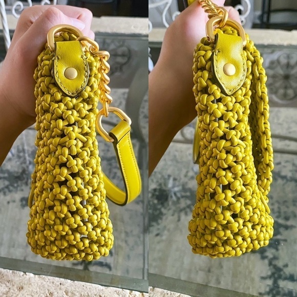 Tory Burch Bag Kira Chevron Macrame Woven Small Shoulder Leather Pear GUC - Picture 11 of 16